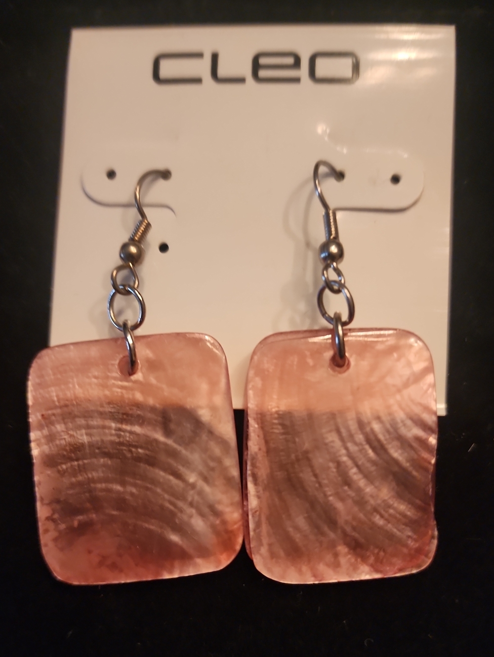 cleo peach-pink iridescent shell rectangle drop earrings